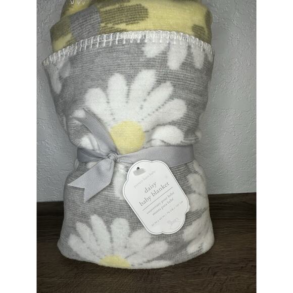 Pottery Barn Kids Sunshine Daisy Baby Blanket Gray Yellow Flowers Floral Nursery - Picture 1 of 5